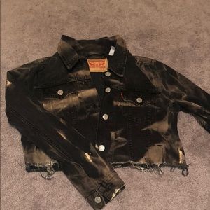 Vintage black Levi jacket, cropped and bleach dyed